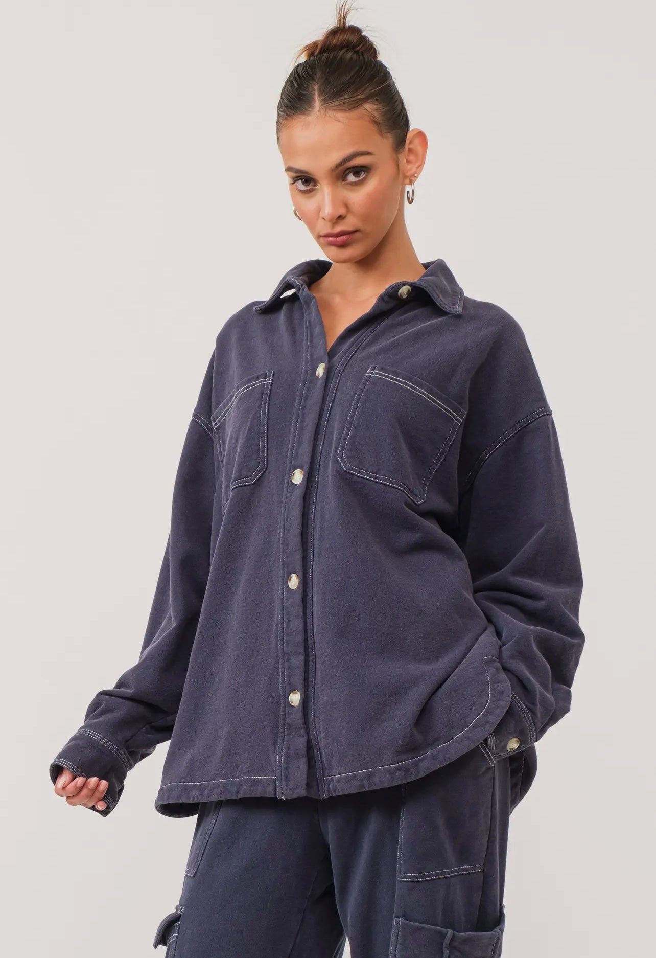 Karina Loop Terry Button Up