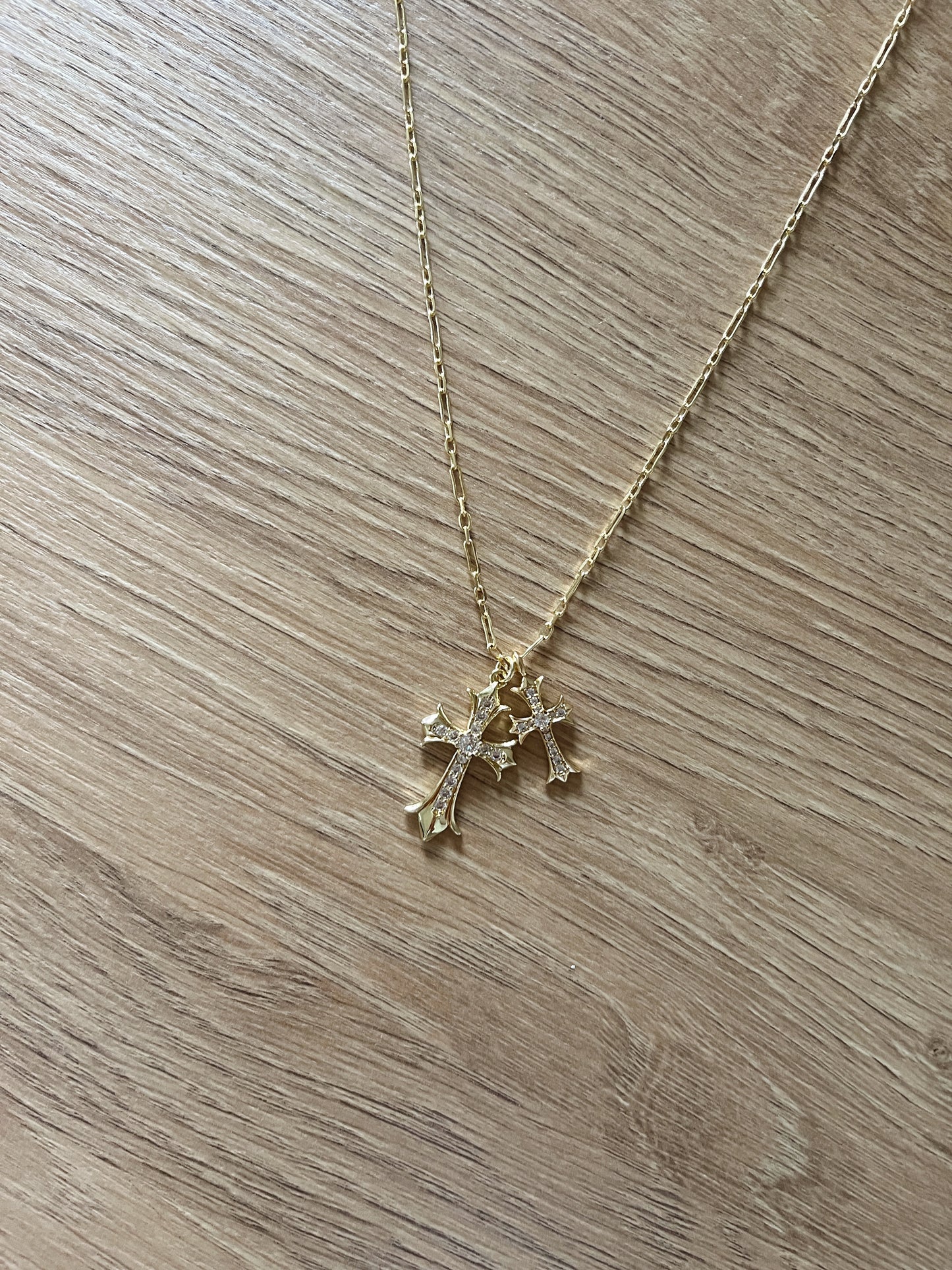 Double Cross Charm Necklace