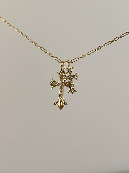 Double Cross Charm Necklace